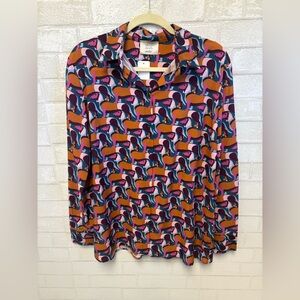 DX Collection Dachshund Button Down Top Sz Large